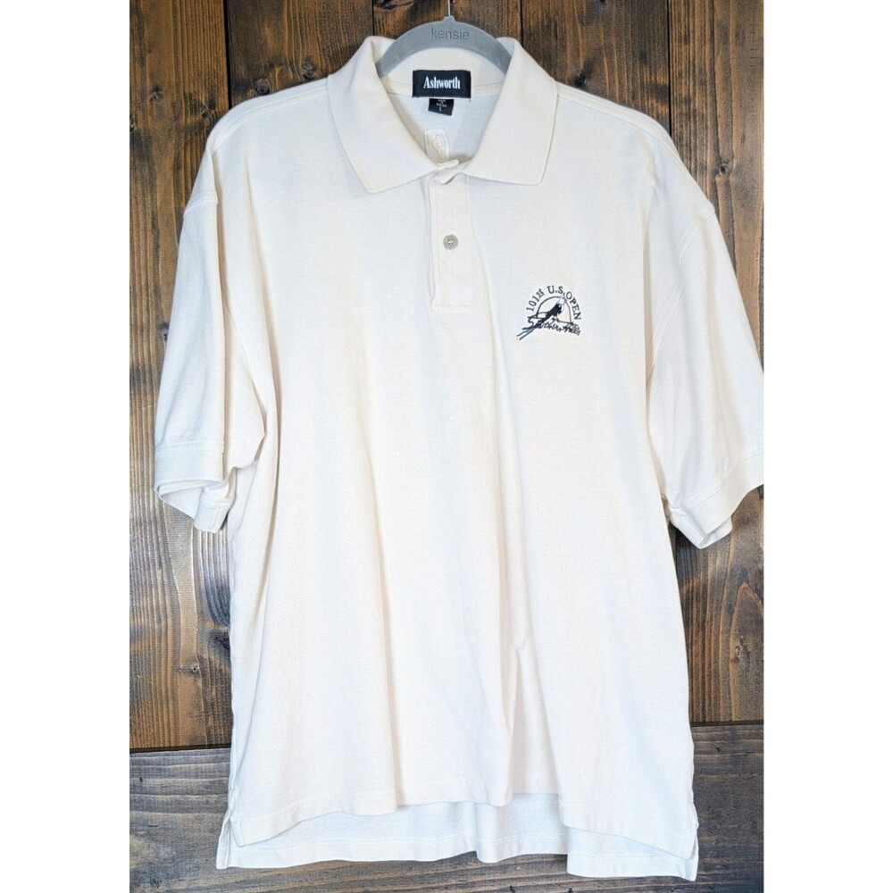 Vintage Ashworth Mens L Oatmeal 101st US Open Southern Hills Golf Polo Shirt